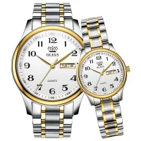 OLEVS 5567 Quartz Casual Watch Gift Alloy Watchband Round-dial Wristwatch Week Display Calendar Luminous